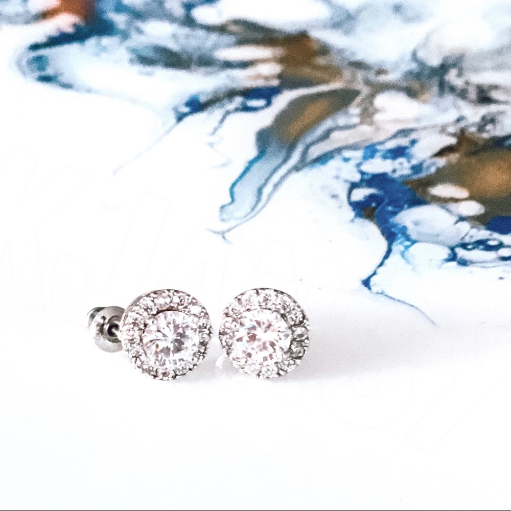 18k White Gold Filled CZ Earrings - Picture 1 of 6